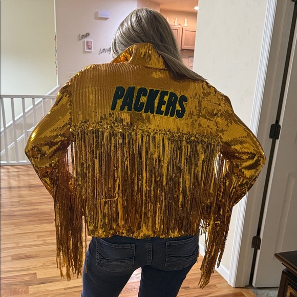 Gold Sequin Fringe Green Bay Packers Jacket, Large - Picture 4 of 11